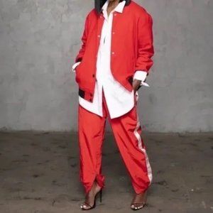 NEW Future Collective Kahlana Barfield Brown Red White Stripe Jogger Pants 1X